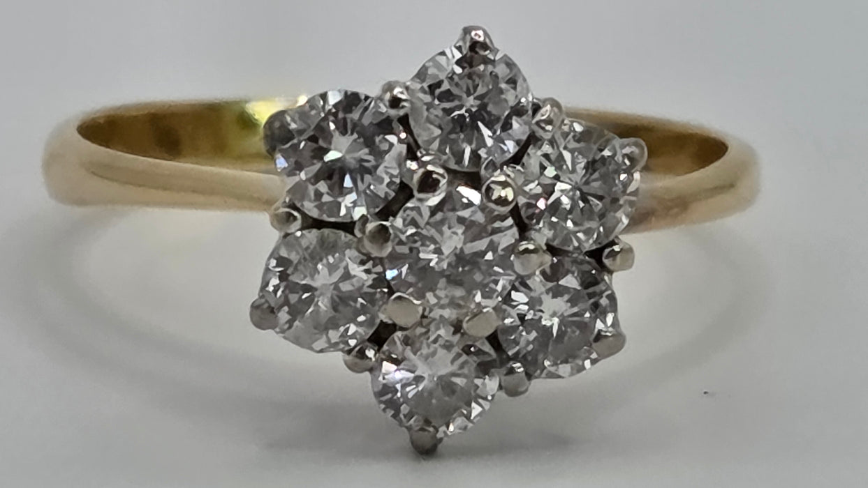 Vintage: 18ct Yellow Gold Diamond 1.45ct Seven Stone Floral Cluster Ring