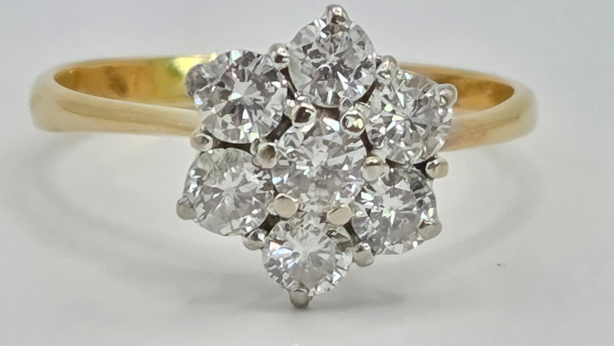 Vintage: 18ct Yellow Gold Diamond 1.45ct Seven Stone Floral Cluster Ring