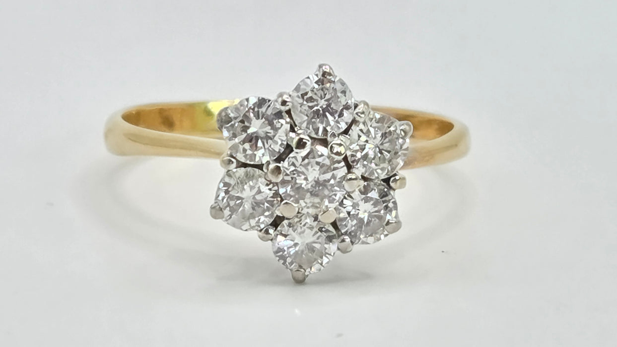 Vintage: 18ct Yellow Gold Diamond 1.45ct Seven Stone Floral Cluster Ring