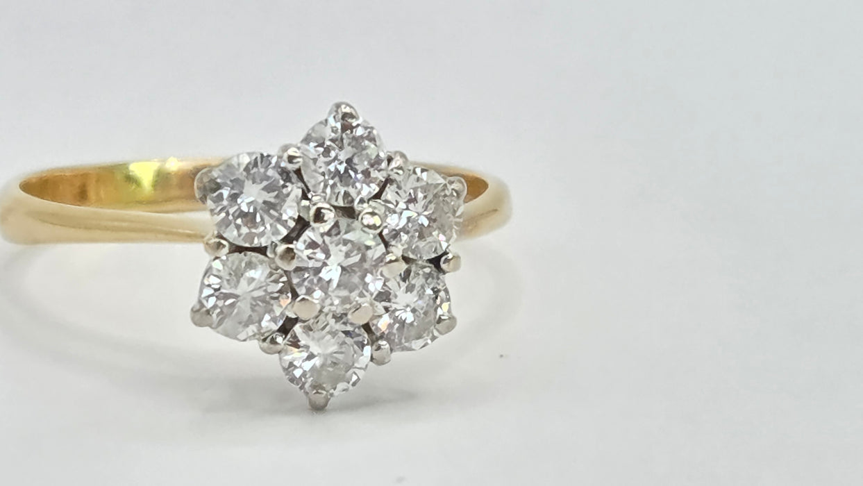 Vintage: 18ct Yellow Gold Diamond 1.45ct Seven Stone Floral Cluster Ring