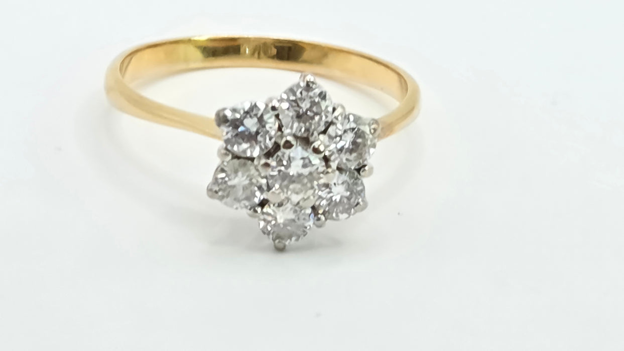 Vintage: 18ct Yellow Gold Diamond 1.45ct Seven Stone Floral Cluster Ring