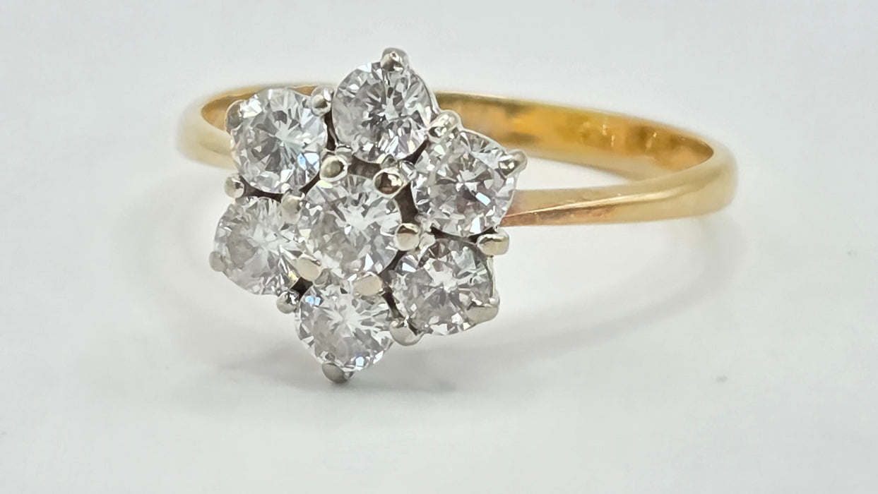 Vintage: 18ct Yellow Gold Diamond 1.45ct Seven Stone Floral Cluster Ring