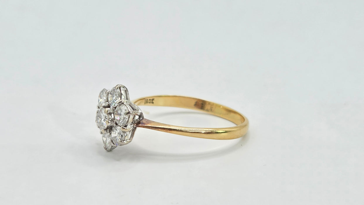 Vintage: 18ct Yellow Gold Diamond 1.45ct Seven Stone Floral Cluster Ring