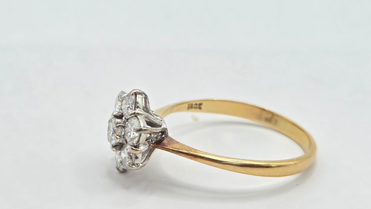 Vintage: 18ct Yellow Gold Diamond 1.45ct Seven Stone Floral Cluster Ring