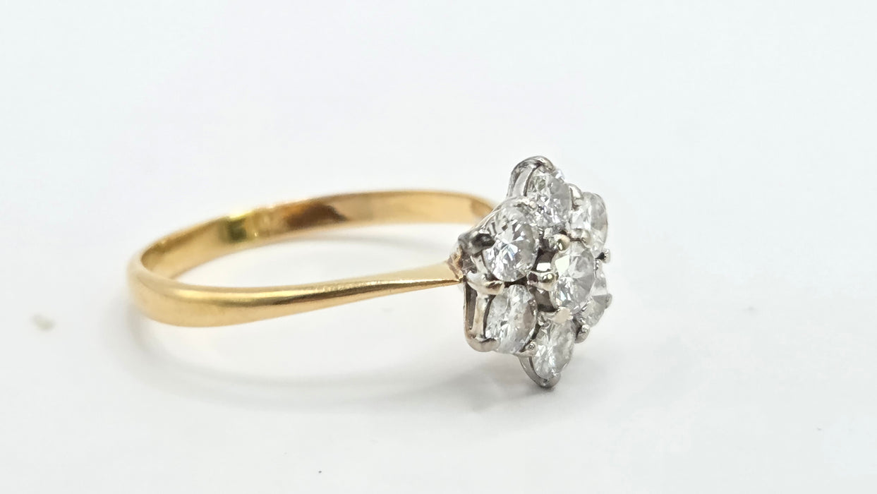 Vintage: 18ct Yellow Gold Diamond 1.45ct Seven Stone Floral Cluster Ring