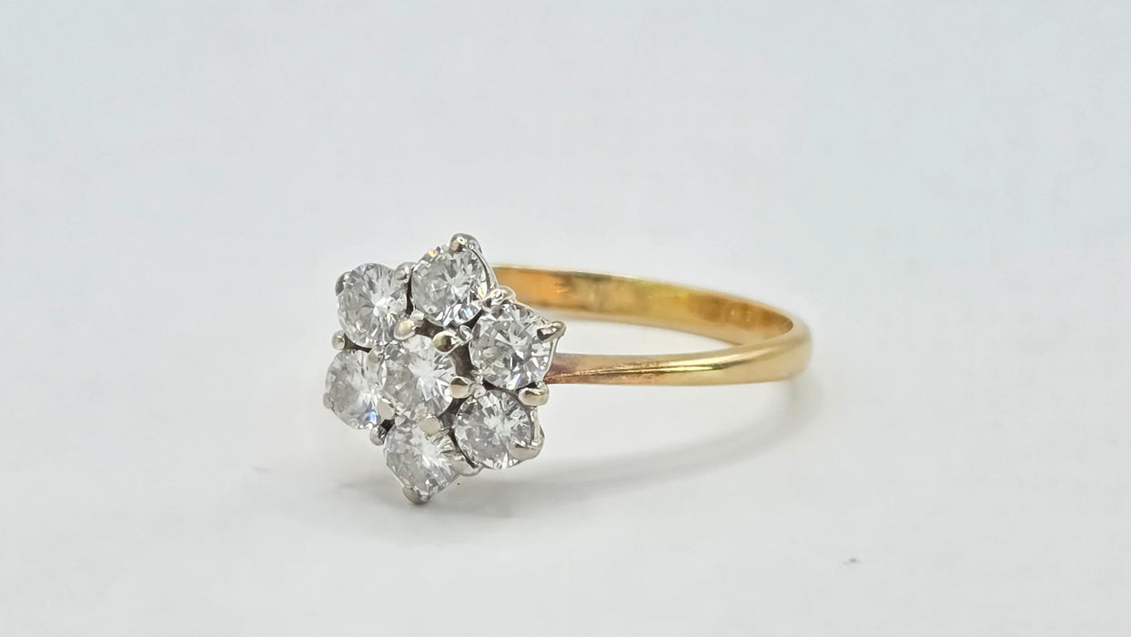 Vintage: 18ct Yellow Gold Diamond 1.45ct Seven Stone Floral Cluster Ring