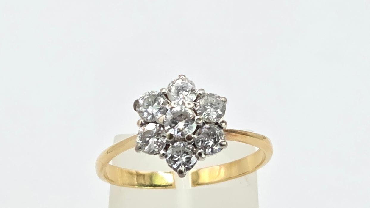 Vintage: 18ct Yellow Gold Diamond 1.45ct Seven Stone Floral Cluster Ring