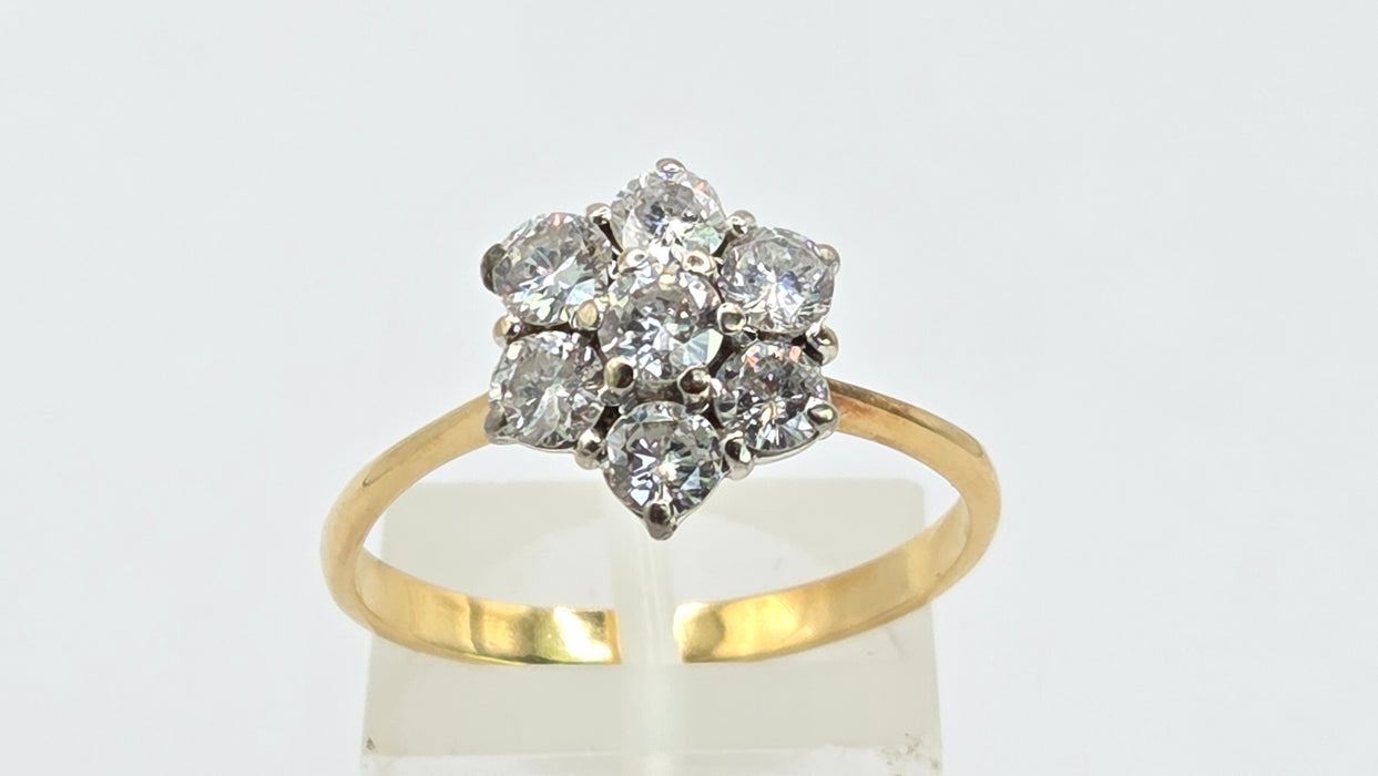Vintage: 18ct Yellow Gold Diamond 1.45ct Seven Stone Floral Cluster Ring
