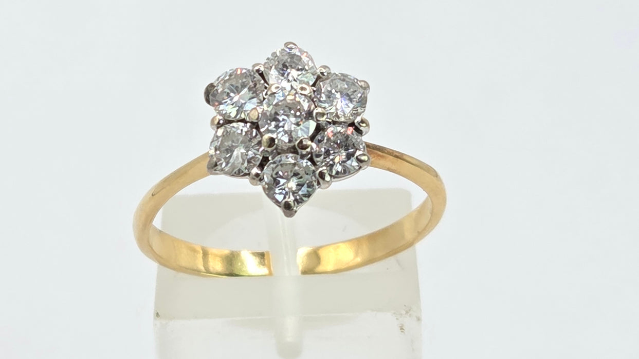 Vintage: 18ct Yellow Gold Diamond 1.45ct Seven Stone Floral Cluster Ring