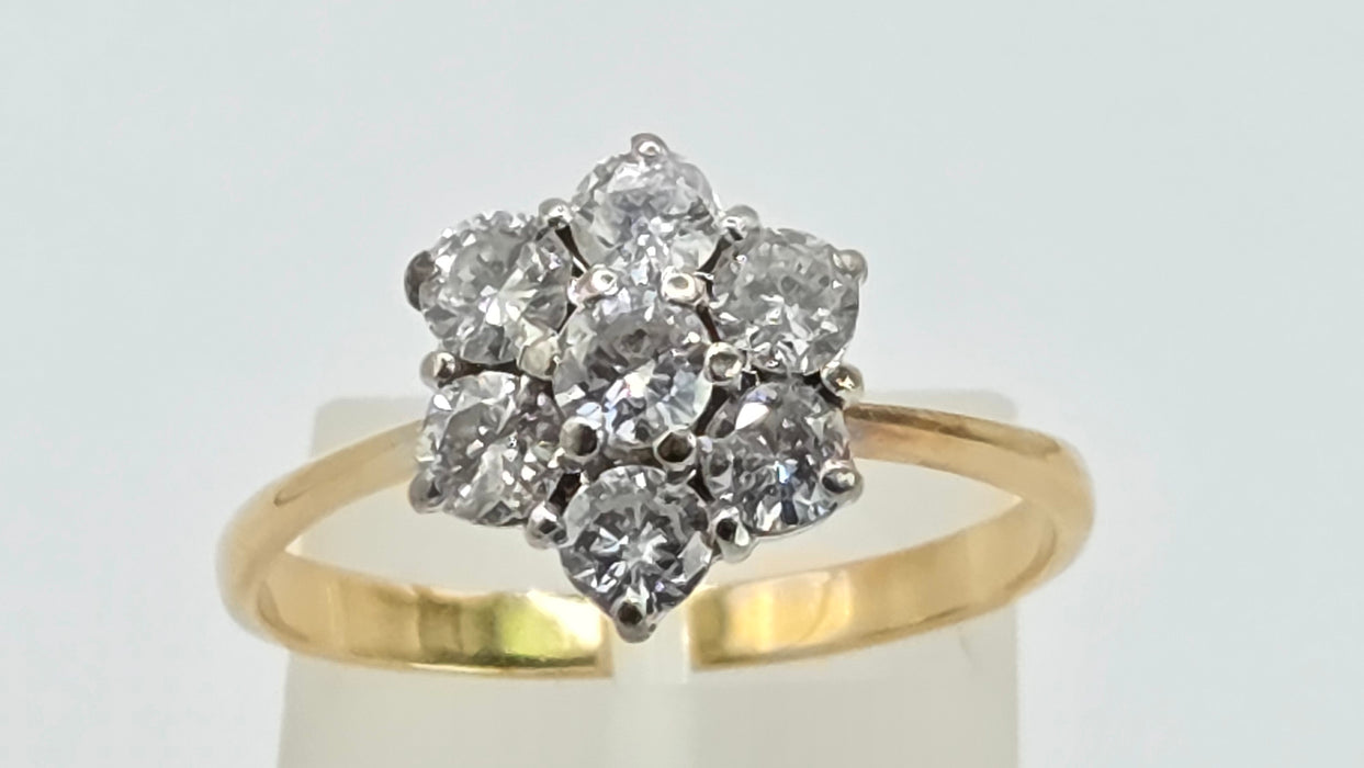 Vintage: 18ct Yellow Gold Diamond 1.45ct Seven Stone Floral Cluster Ring