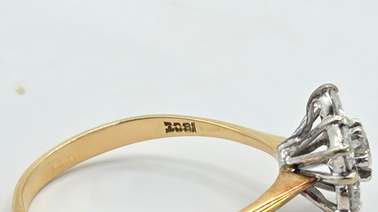 Vintage: 18ct Yellow Gold Diamond 1.45ct Seven Stone Floral Cluster Ring