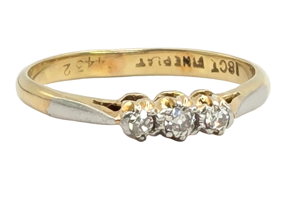 Vintage: 18ct Yellow Gold & Platinum Diamond 0.16ct Trilogy Ring