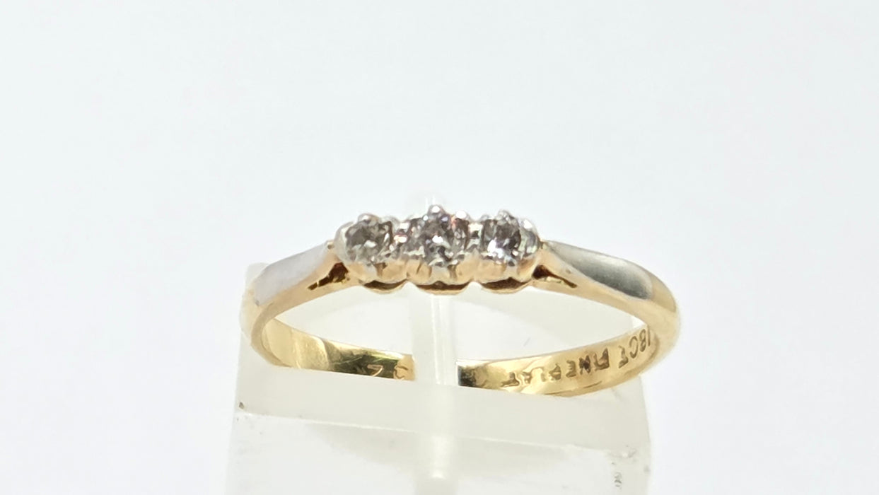 Vintage: 18ct Yellow Gold & Platinum Diamond 0.16ct Trilogy Ring