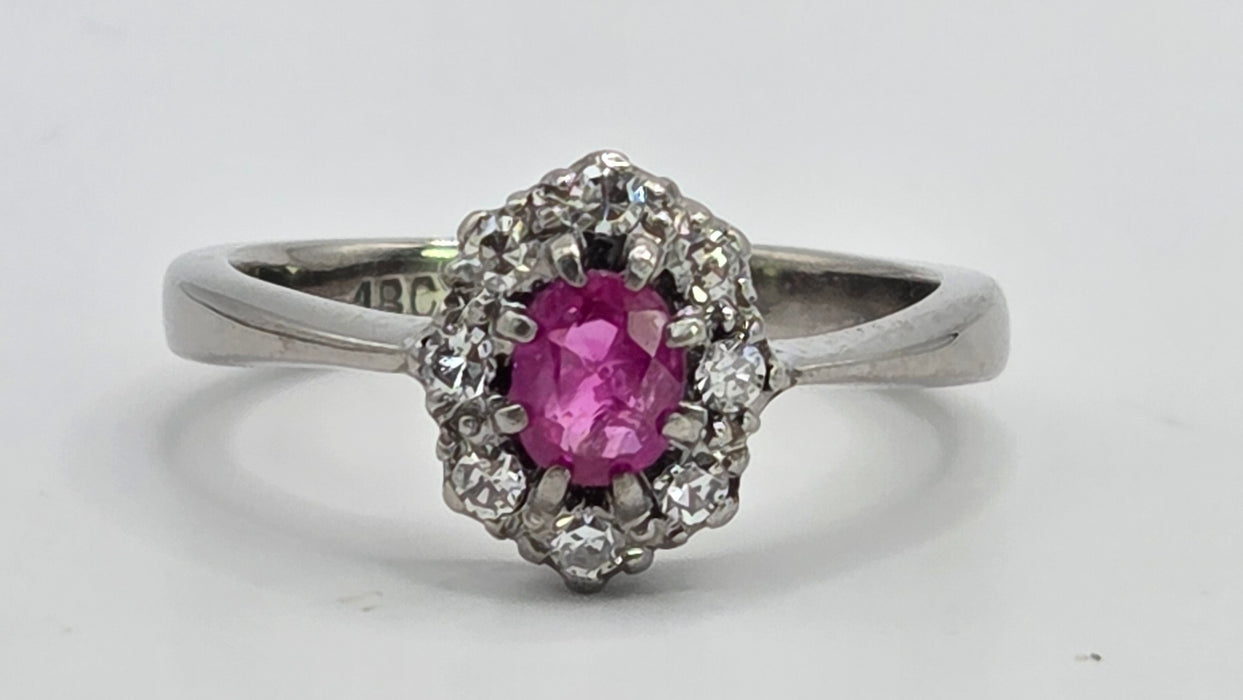 Vintage: 18ct White Gold Ruby 0.50ct & Diamond 0.24ct Oval Dress Ring