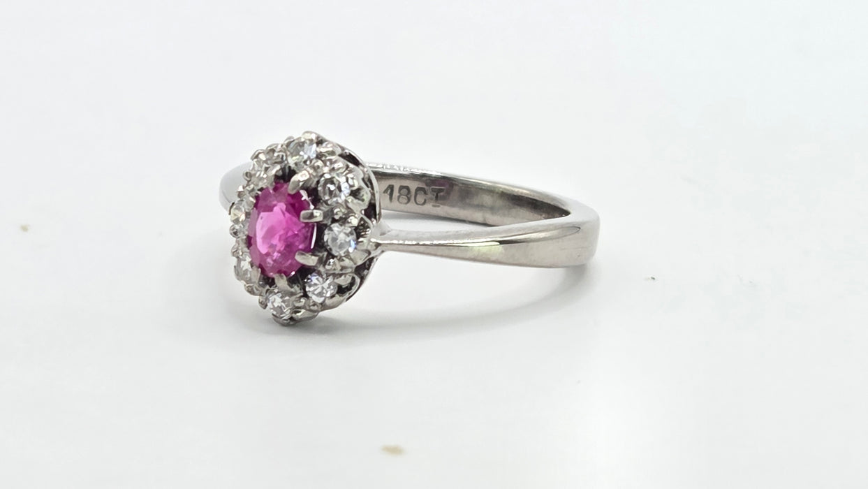 Vintage: 18ct White Gold Ruby 0.50ct & Diamond 0.24ct Oval Dress Ring