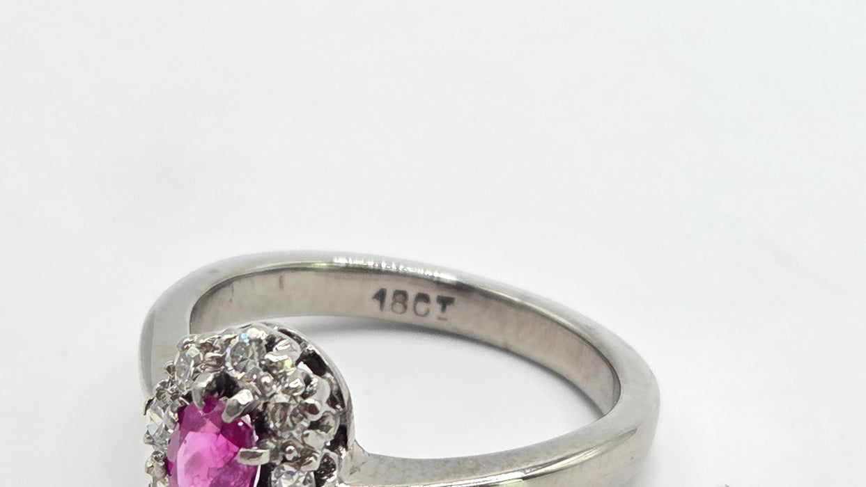 Vintage: 18ct White Gold Ruby 0.50ct & Diamond 0.24ct Oval Dress Ring