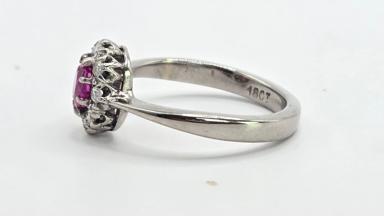 Vintage: 18ct White Gold Ruby 0.50ct & Diamond 0.24ct Oval Dress Ring