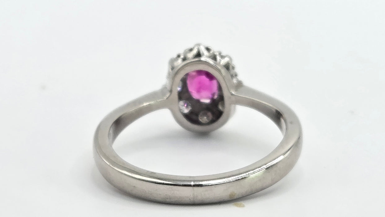 Vintage: 18ct White Gold Ruby 0.50ct & Diamond 0.24ct Oval Dress Ring
