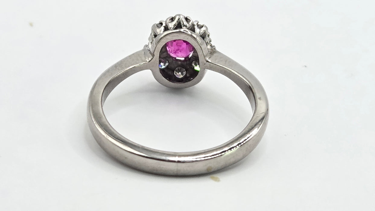 Vintage: 18ct White Gold Ruby 0.50ct & Diamond 0.24ct Oval Dress Ring