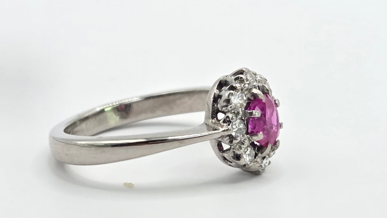 Vintage: 18ct White Gold Ruby 0.50ct & Diamond 0.24ct Oval Dress Ring