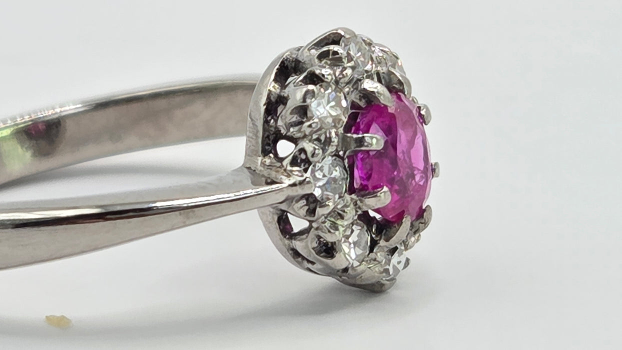 Vintage: 18ct White Gold Ruby 0.50ct & Diamond 0.24ct Oval Dress Ring