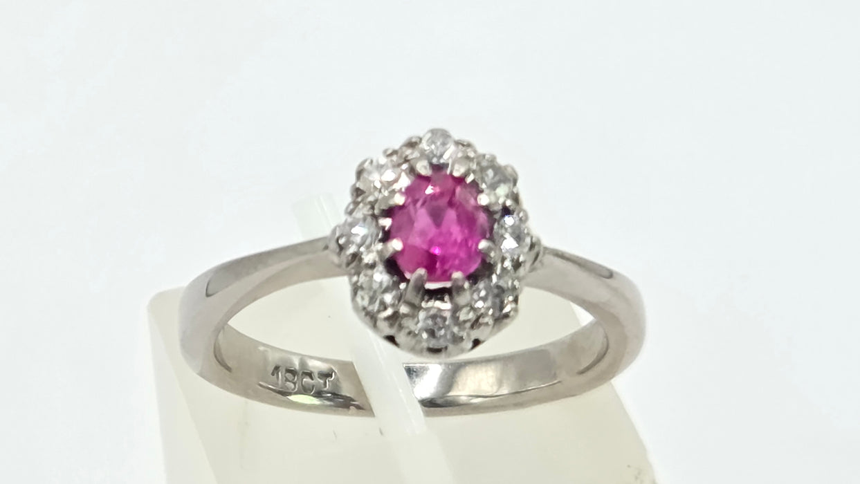 Vintage: 18ct White Gold Ruby 0.50ct & Diamond 0.24ct Oval Dress Ring