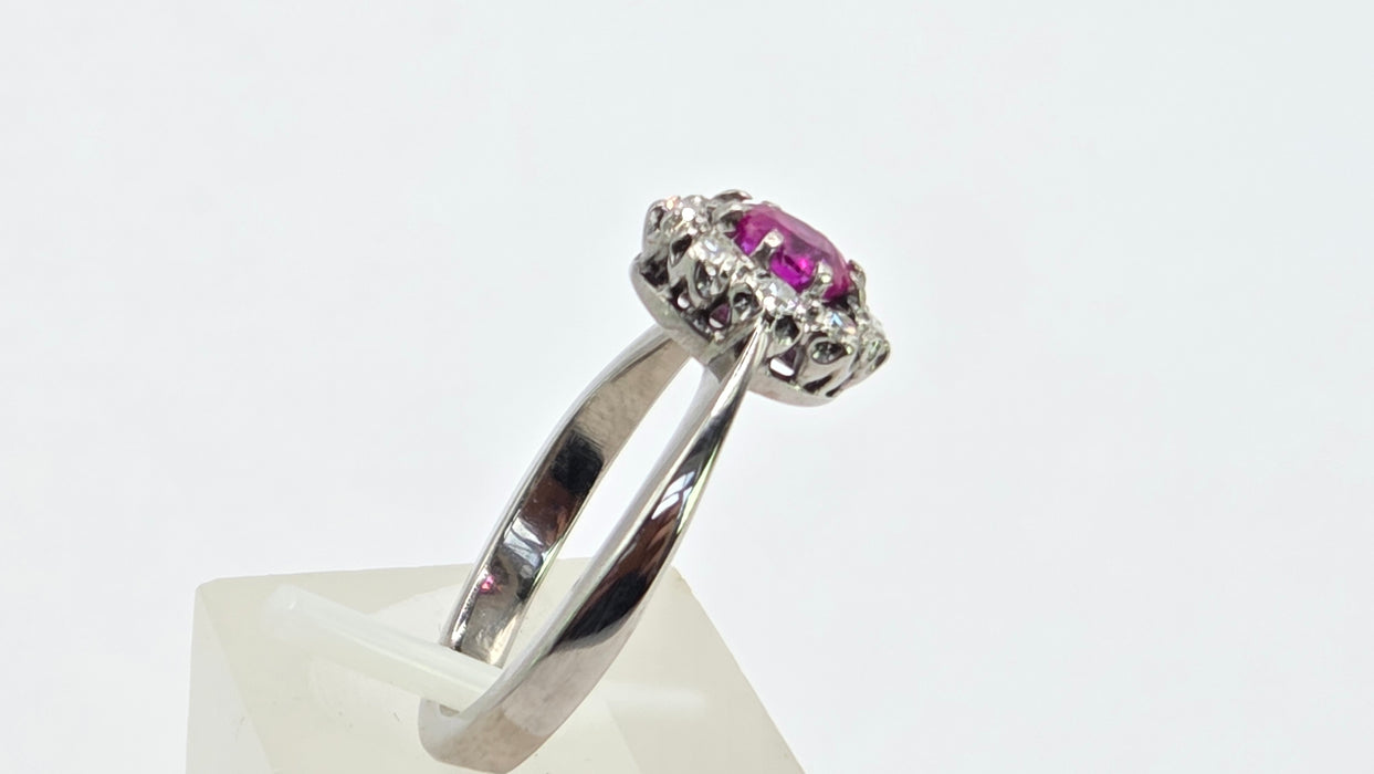 Vintage: 18ct White Gold Ruby 0.50ct & Diamond 0.24ct Oval Dress Ring