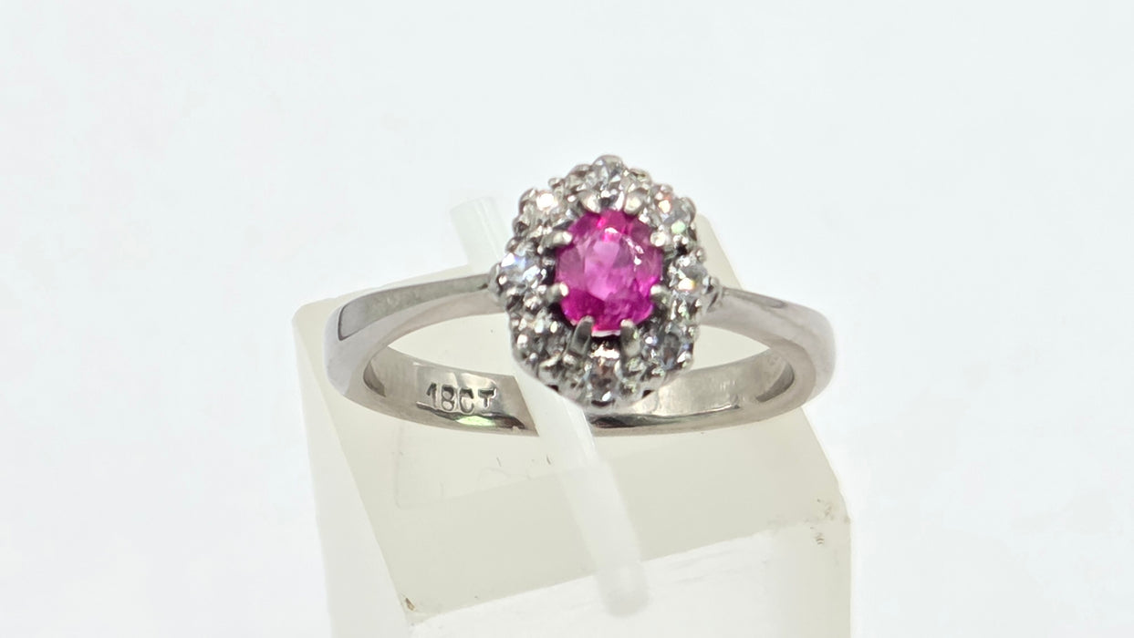 Vintage: 18ct White Gold Ruby 0.50ct & Diamond 0.24ct Oval Dress Ring