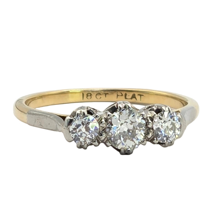 Vintage: 18ct Yellow Gold & Platinum Diamond 0.66ct Classic Trilogy Ring