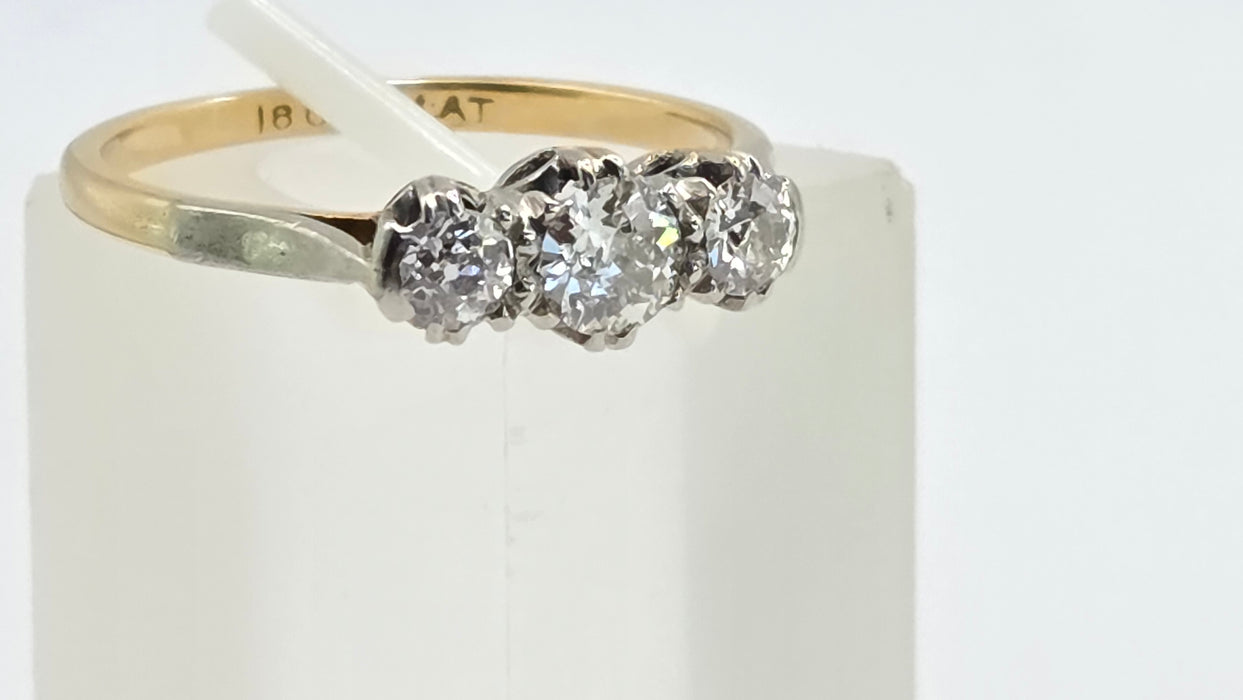 Vintage: 18ct Yellow Gold & Platinum Diamond 0.66ct Classic Trilogy Ring