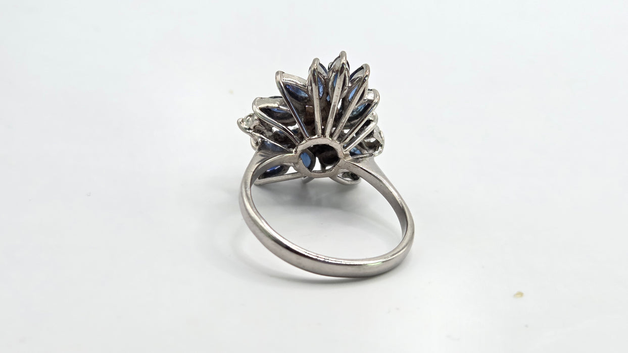 Vintage: 18ct White Gold Sapphire 1.50ct & Diamond 0.61ct Asymmetrical Cocktail Ring