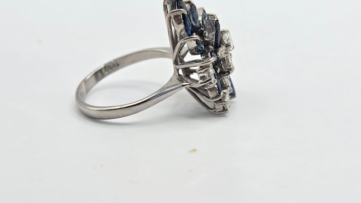 Vintage: 18ct White Gold Sapphire 1.50ct & Diamond 0.61ct Asymmetrical Cocktail Ring