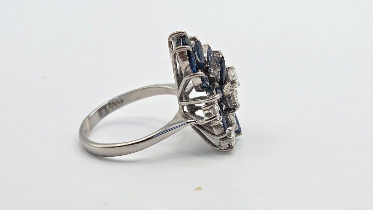 Vintage: 18ct White Gold Sapphire 1.50ct & Diamond 0.61ct Asymmetrical Cocktail Ring