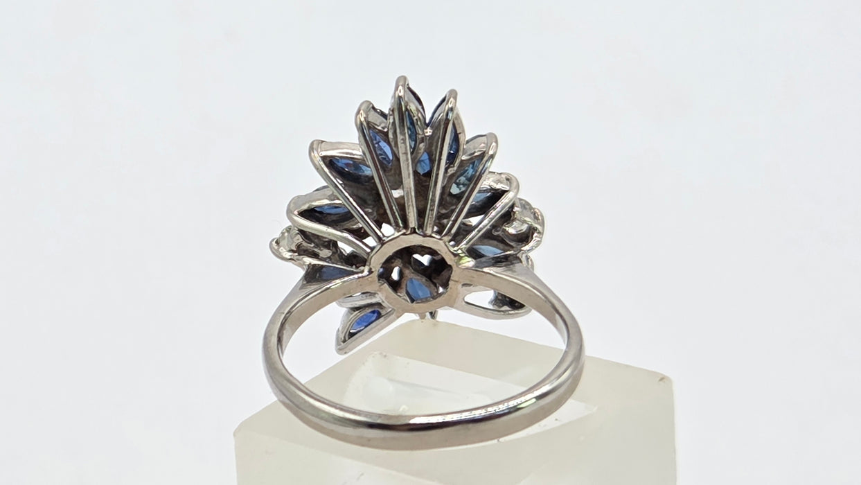 Vintage: 18ct White Gold Sapphire 1.50ct & Diamond 0.61ct Asymmetrical Cocktail Ring