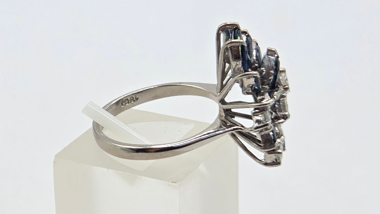 Vintage: 18ct White Gold Sapphire 1.50ct & Diamond 0.61ct Asymmetrical Cocktail Ring