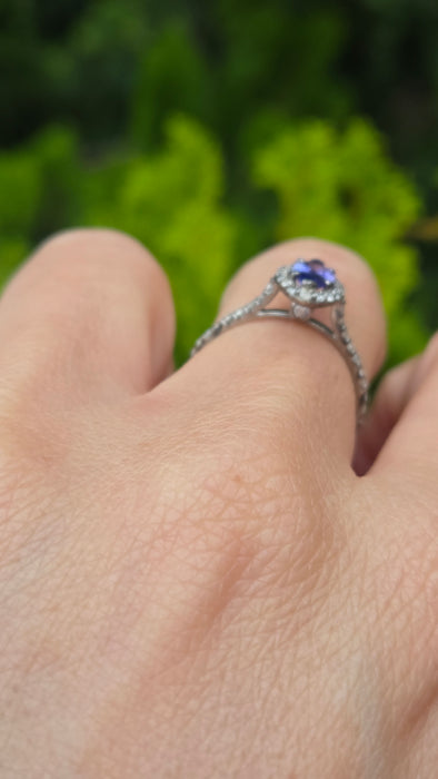 Vintage: 14ct White Gold Tanzanite & 40 Diamond Marquise Dress Ring — 0.64ct