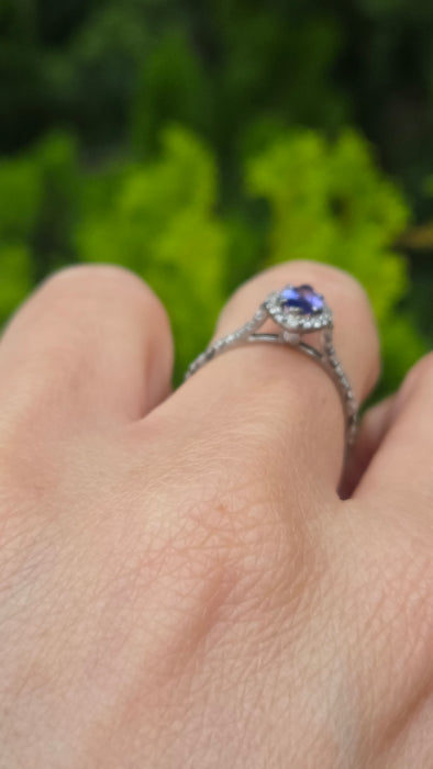 Vintage: 14ct White Gold Tanzanite & 40 Diamond Marquise Dress Ring — 0.64ct