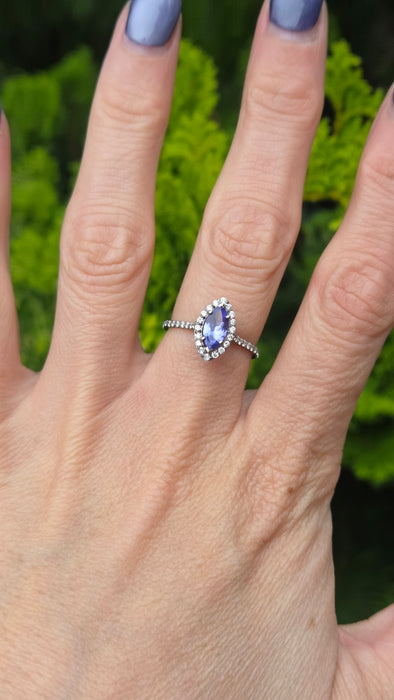 Vintage: 14ct White Gold Tanzanite & 40 Diamond Marquise Dress Ring — 0.64ct