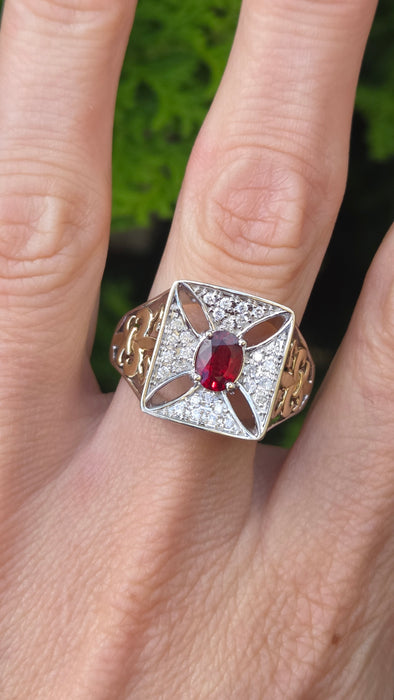 Vintage: 9ct Yellow Gold Ruby & 28 Diamond 0.51ct Art Deco Style Ring