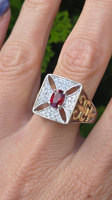 Vintage: 9ct Yellow Gold Ruby & 28 Diamond 0.51ct Art Deco Style Ring