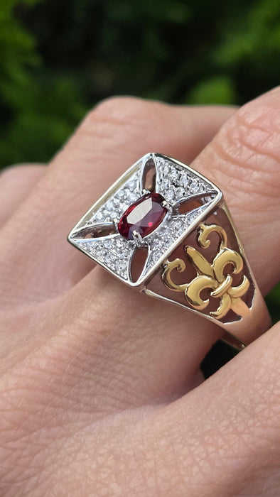 Vintage: 9ct Yellow Gold Ruby & 28 Diamond 0.51ct Art Deco Style Ring