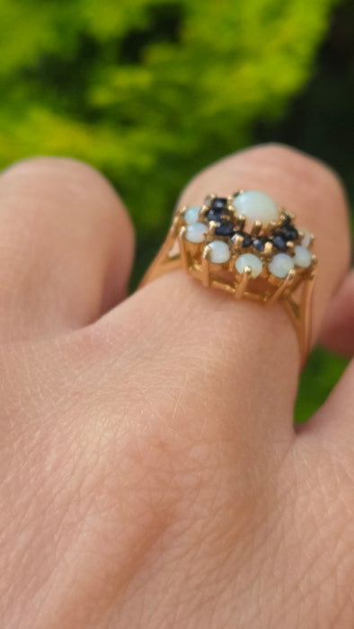 Vintage: 9ct Yellow Gold Sapphire & Opal Cluster Ring — From 1974
