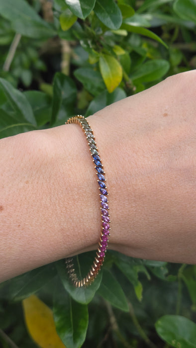 Vintage: 9ct Yellow Gold 65-Sapphire Multi-Coloured Bracelet
