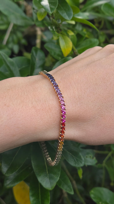 Vintage: 9ct Yellow Gold 65-Sapphire Multi-Coloured Bracelet