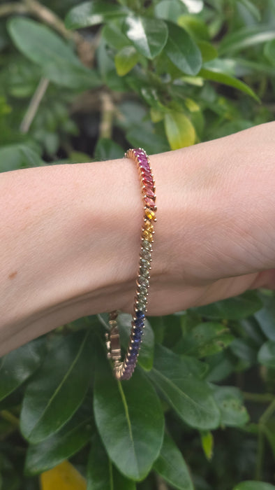 Vintage: 9ct Yellow Gold 65-Sapphire Multi-Coloured Bracelet