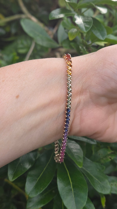 Vintage: 9ct Yellow Gold 65-Sapphire Multi-Coloured Bracelet