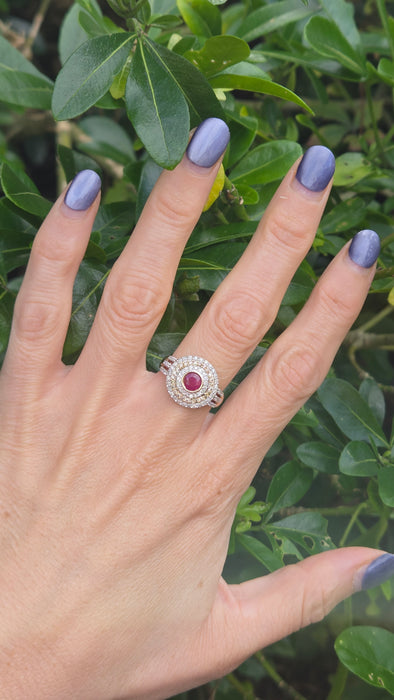 Vintage: 9ct Yellow Gold Ruby & 75-Diamond Art Deco Style Target Ring