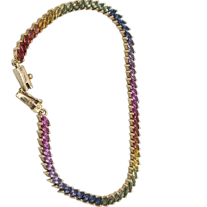 Vintage: 9ct Yellow Gold 65-Sapphire Multi-Coloured Bracelet