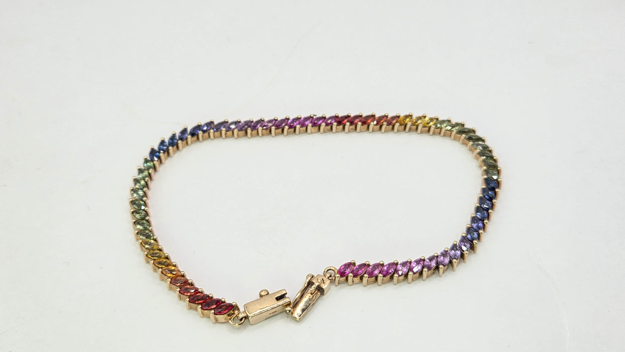 Vintage: 9ct Yellow Gold 65-Sapphire Multi-Coloured Bracelet