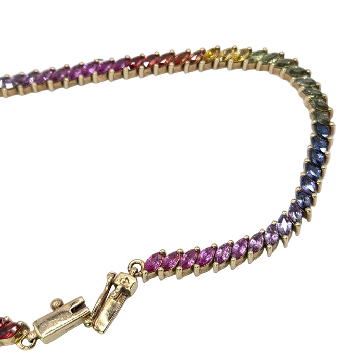 Vintage: 9ct Yellow Gold 65-Sapphire Multi-Coloured Bracelet